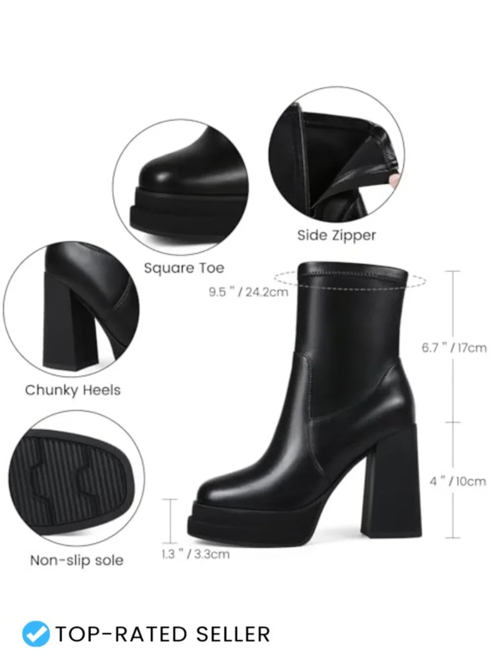 Women's Platform Ankle Booties Chunky Block Heel Square Toe Stretch Fabric